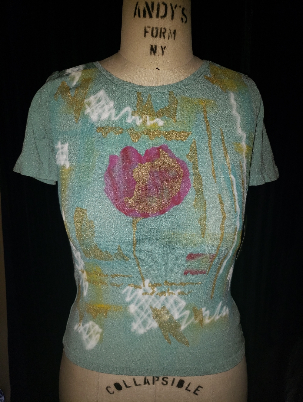 NWT Blue Green Tank Hand Painted Metallic Tee Madw In Italy 42